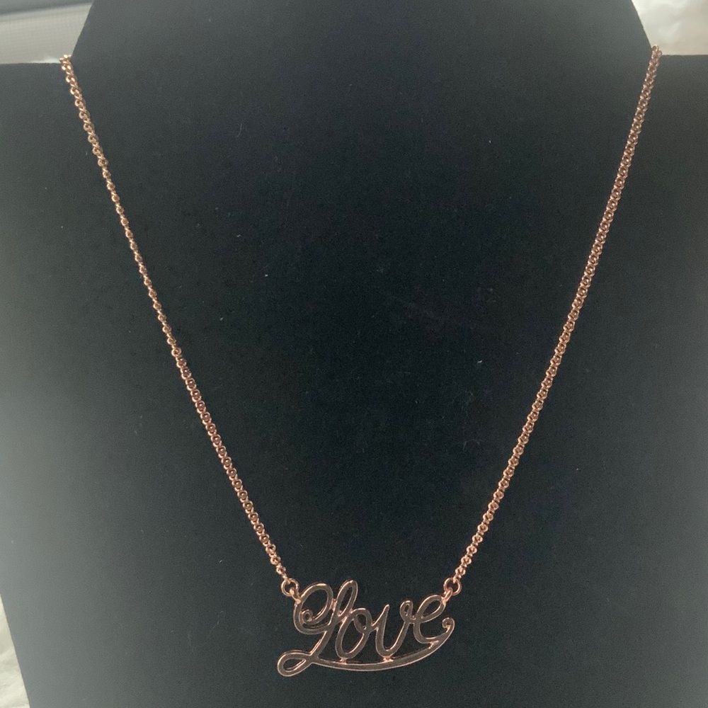 BCBGeneration Love Script Necklace in Rose Gold (New in box)